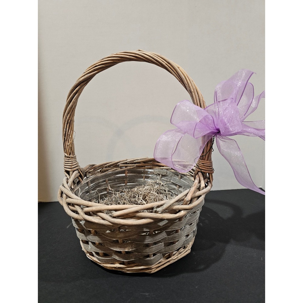 Wicker Easter Basket Unisex Small Brown Excellent Woven Bow Liner